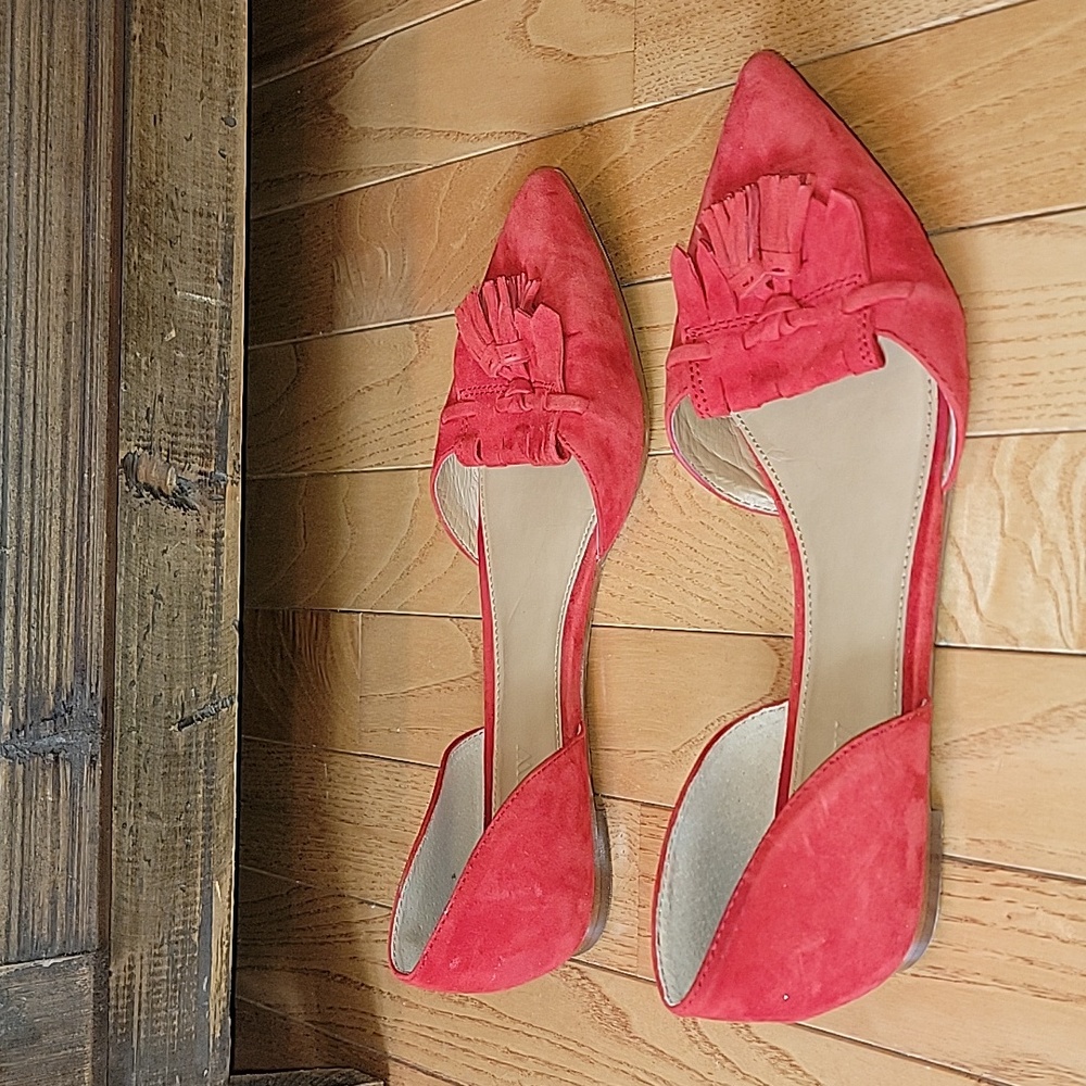 J.Crew d'Orsay Suede Red Tassel Flats